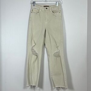 Judy Blue Womens 90s Straight Jeans Size 5/27 Bone Beige Garment Dyed Denim Boho